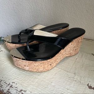 Jimmy Choo Patent Leather Cork Wedge Sandals 36.5